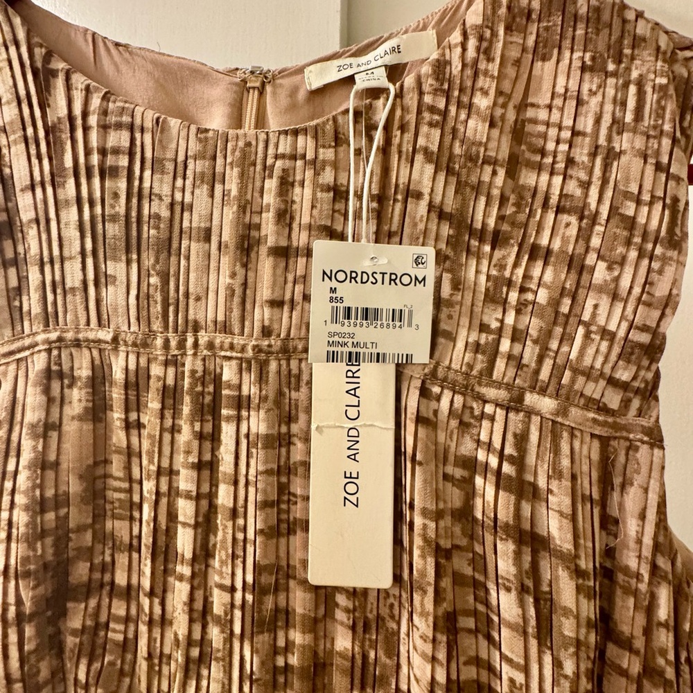 ZOE AND CLAIRE Pleat Sleeveless Midi Dress in Mink Multi Sz Medium - Picture 5 of 8